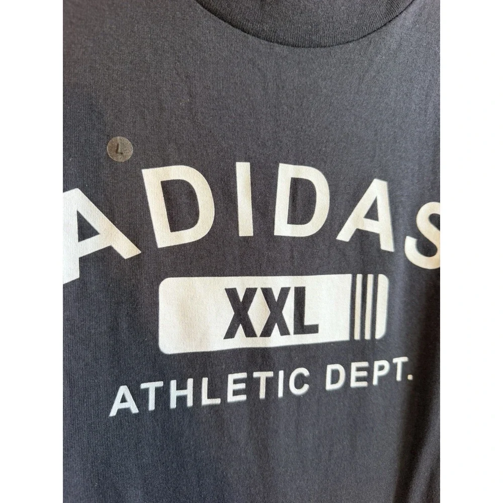 adidas Mens Large Black Athletic Dept Logo Graphic Tee Crew Neck Short Sleeve